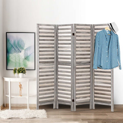 Artiss 4 Panel Room Divider Screen 163x170cm Louver Grey Payday Deals