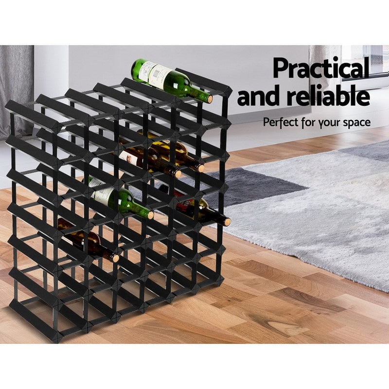 Artiss 42 Bottle Wine Rack Timber Wooden Storage Holders Cellar Black Payday Deals