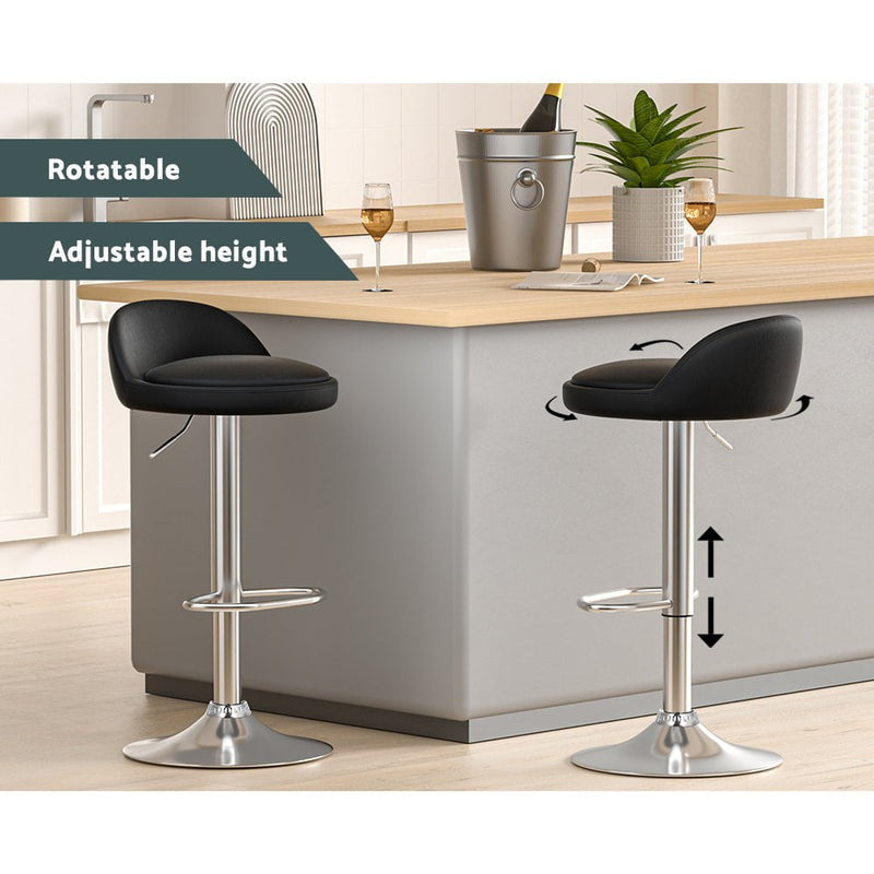 Artiss 4x Bar Stools PU Leather Gas Lift Black Payday Deals