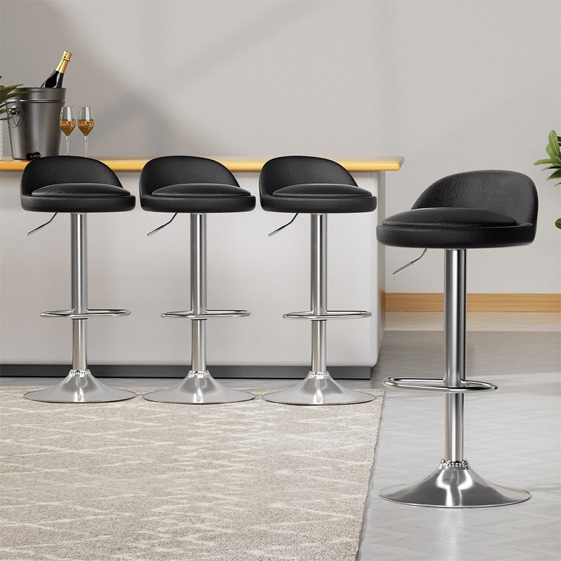 Artiss 4x Bar Stools PU Leather Gas Lift Black Payday Deals