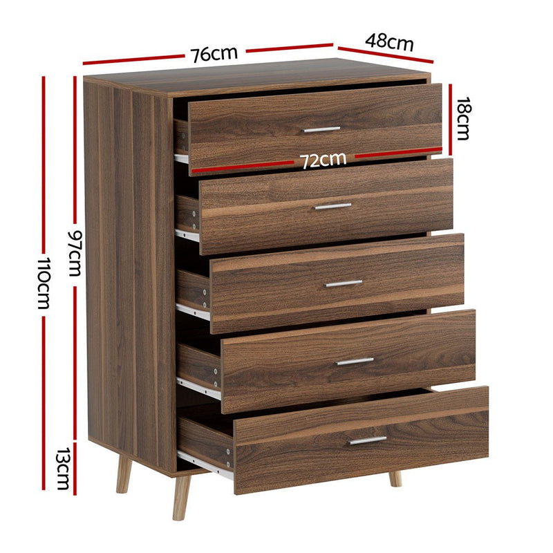 Artiss 5 Chest of Drawers - MIRI Walnut Payday Deals