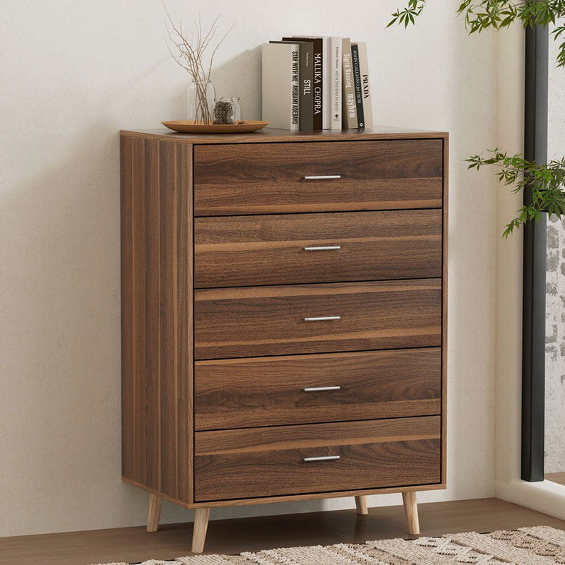 Artiss 5 Chest of Drawers - MIRI Walnut Payday Deals