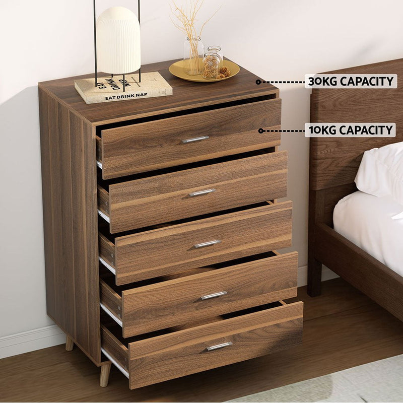 Artiss 5 Chest of Drawers - MIRI Walnut Payday Deals