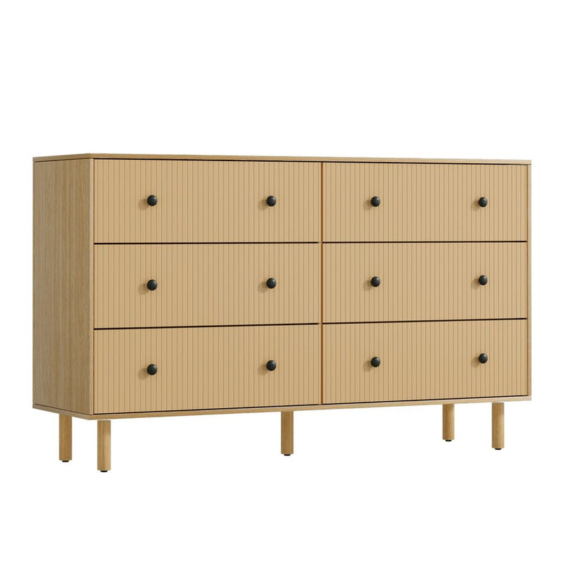 Artiss 6 Chest of Drawers Flutted Front - RUTH Oak Payday Deals