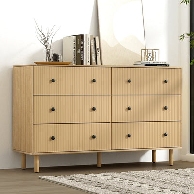 Artiss 6 Chest of Drawers Flutted Front - RUTH Oak Payday Deals