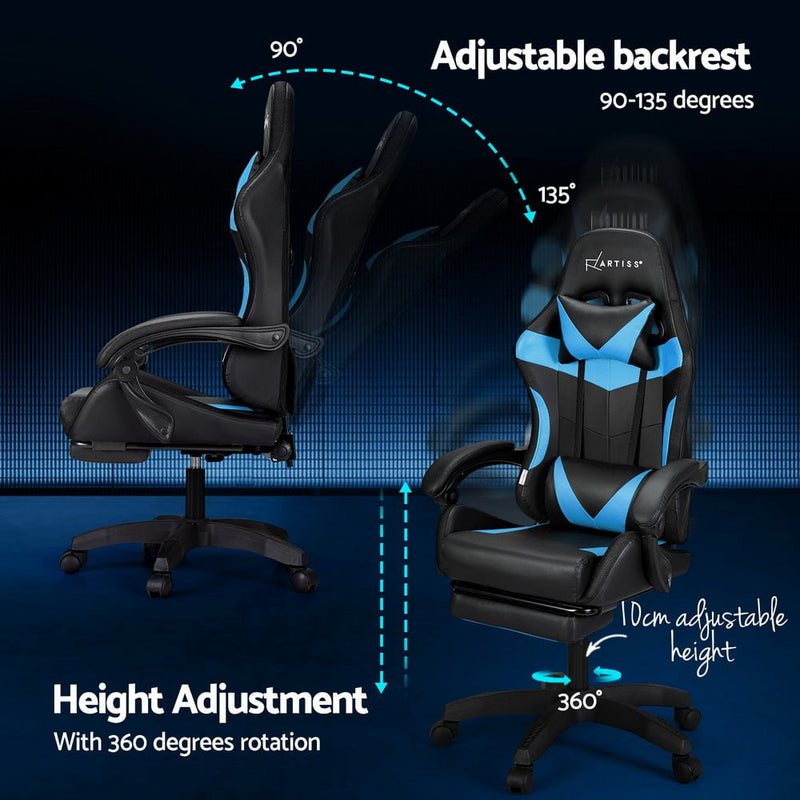 Artiss 6 Point Massage Gaming Office Chair 7 LED Footrest Cyan Blue Payday Deals