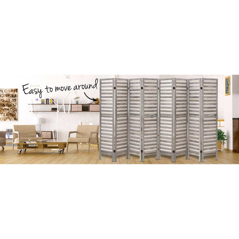 Artiss 8 Panel Room Divider Screen 326x170cm Louver Grey Payday Deals