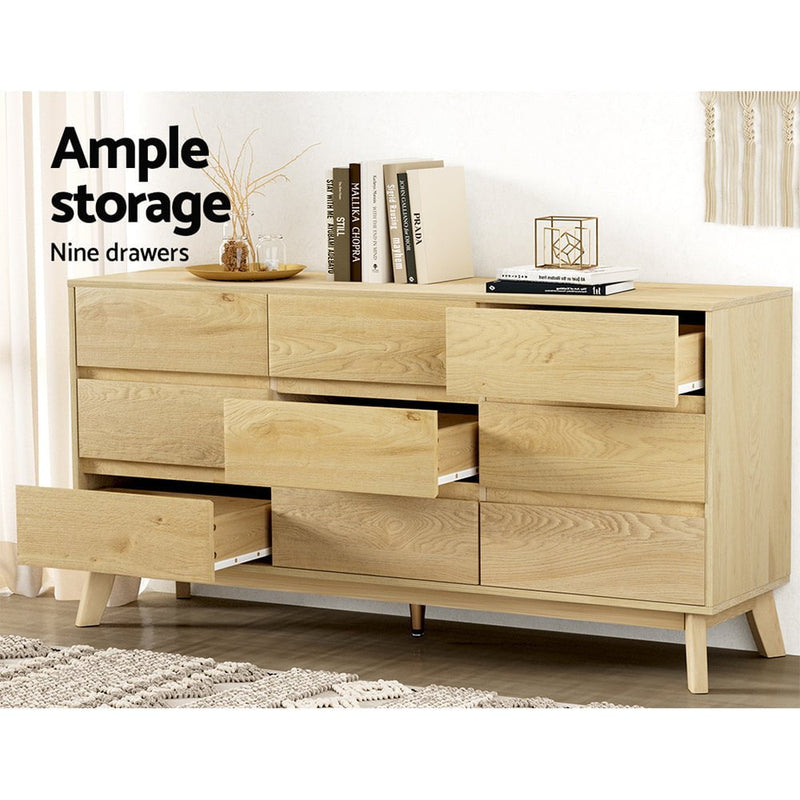 Artiss 9 Chest of Drawers Cabinet Dresser Table Tallboy Storage Bedroom Oak Payday Deals