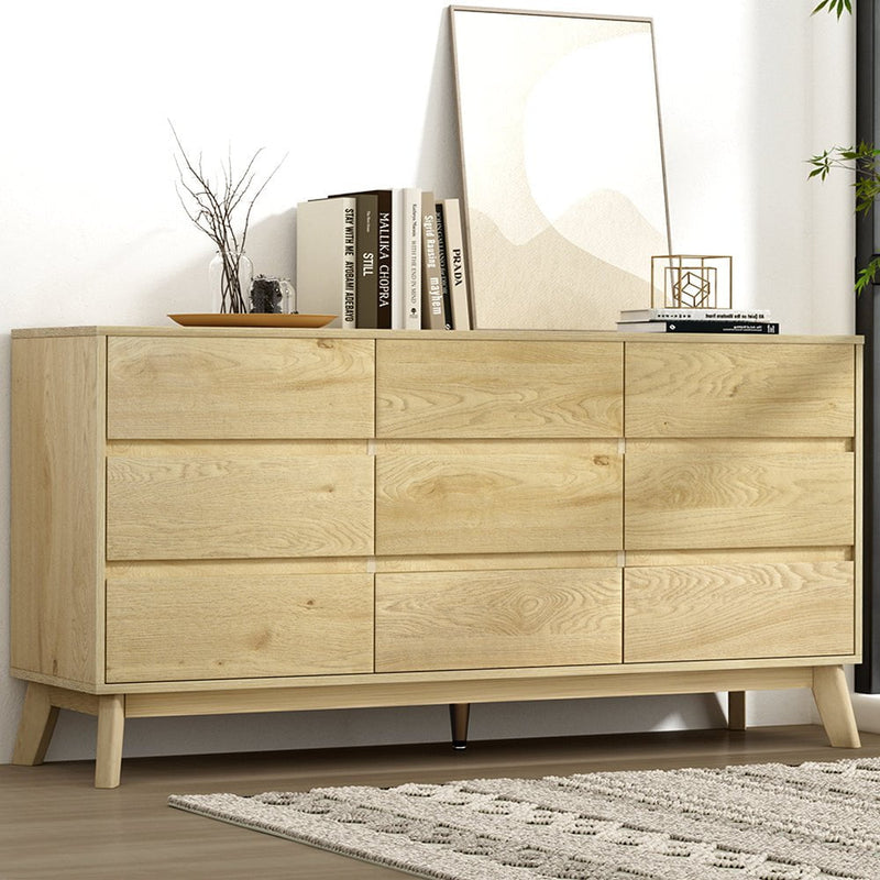 Artiss 9 Chest of Drawers Cabinet Dresser Table Tallboy Storage Bedroom Oak Payday Deals