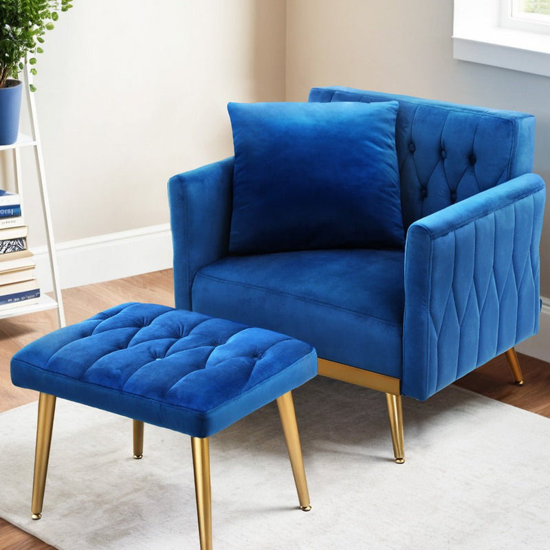 Artiss Armchair Ottoman Accent Chair Pillow Velvet Blue Payday Deals