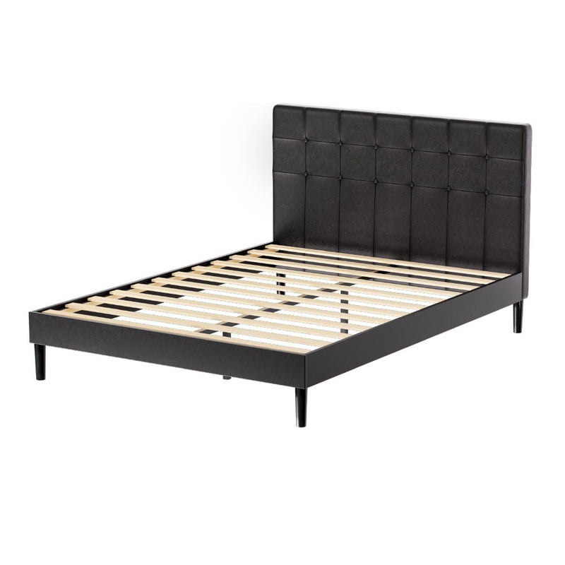 Artiss Bed Frame Double Bed Base w LED Lights Charge Ports Black Leather RAVI Payday Deals