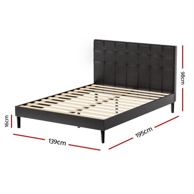 Artiss Bed Frame Double Bed Base w LED Lights Charge Ports Black Leather RAVI Payday Deals