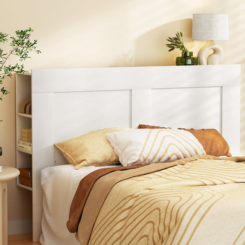 Artiss Bed Frame Double Size Bed Head with Shelves Headboard Bedhead Base White Payday Deals