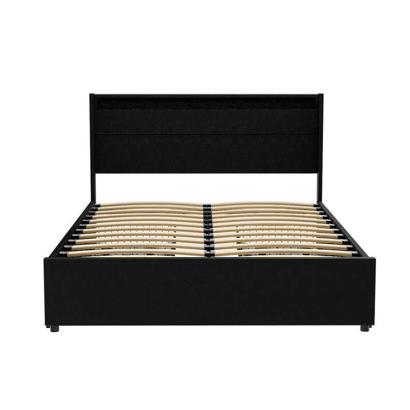 Artiss Bed Frame Double Size LED with 4 Drawers Black DUNN Payday Deals