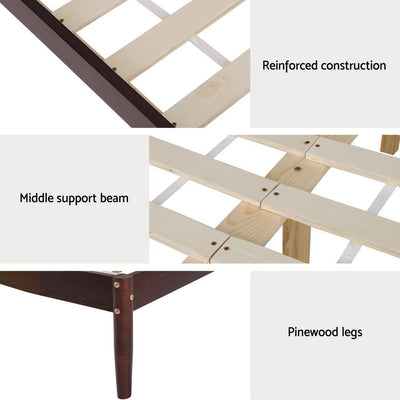 Artiss Bed Frame Double Size Wooden Base Mattress Platform Timber Walnut VISE Payday Deals
