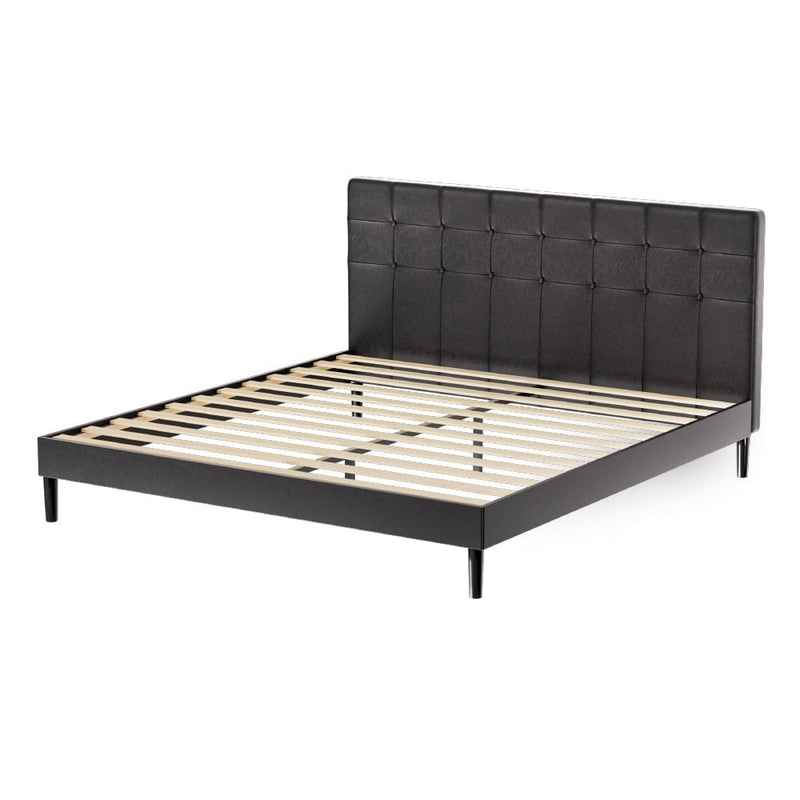 Artiss Bed Frame King Bed Base w RGB LED Lights Charge Ports Black Leather RAVI Payday Deals