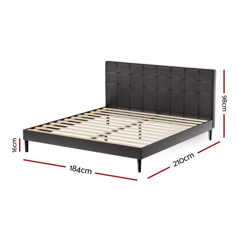 Artiss Bed Frame King Bed Base w RGB LED Lights Charge Ports Black Leather RAVI Payday Deals