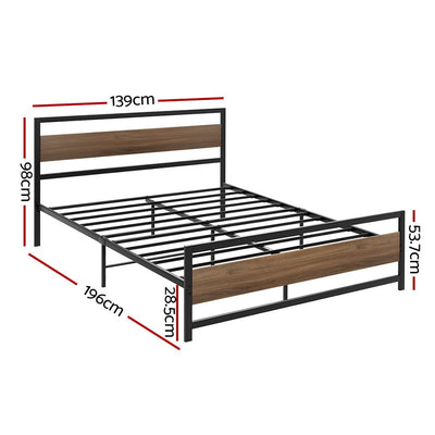 Artiss Bed Frame Metal Bed Base Double Size Platform Wooden Headboard Black DREW Payday Deals