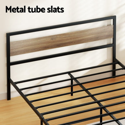 Artiss Bed Frame Metal Bed Base Double Size Platform Wooden Headboard Black DREW Payday Deals