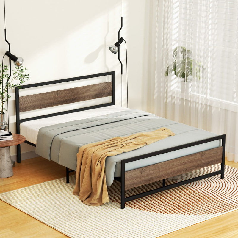 Artiss Bed Frame Metal Bed Base Double Size Platform Wooden Headboard Black DREW Payday Deals