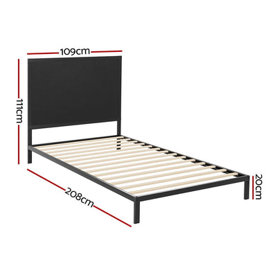 Artiss Bed Frame Metal Bed Base with Charcoal Fabric Headboard King Single PADA Payday Deals