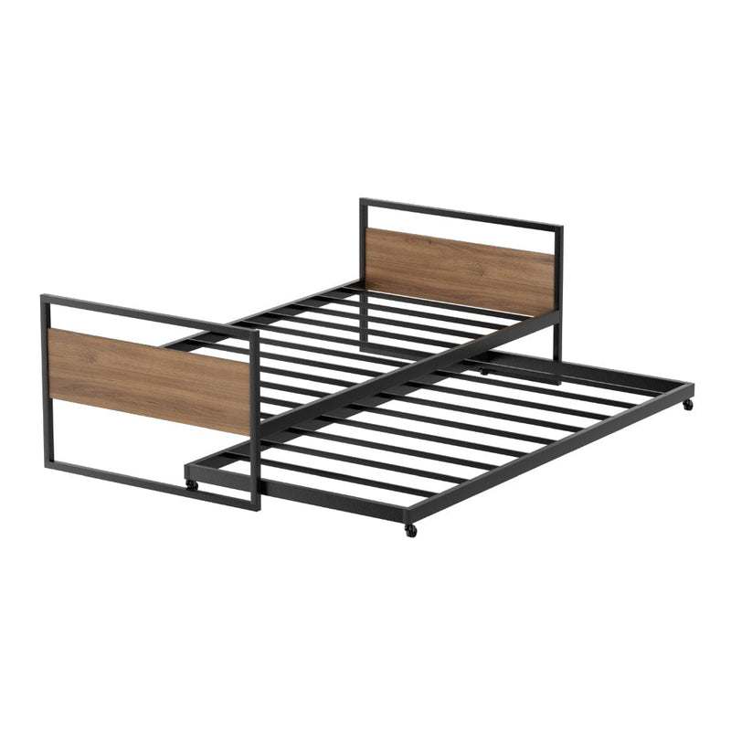 Artiss Bed Frame Metal Bed Base with Trundle Daybed Wooden Headboard Single DEAN Payday Deals