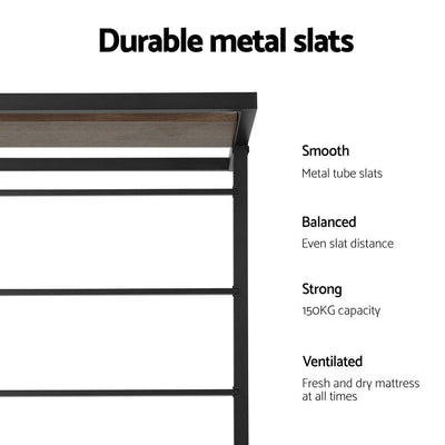 Artiss Bed Frame Metal Bed Base with Trundle Daybed Wooden Headboard Single DEAN Payday Deals