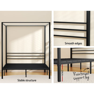 Artiss Bed Frame Metal Four-poster Platform Base Double Size Black POCHY Payday Deals