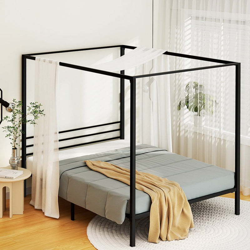 Artiss Bed Frame Metal Four-poster Platform Base Double Size Black POCHY Payday Deals