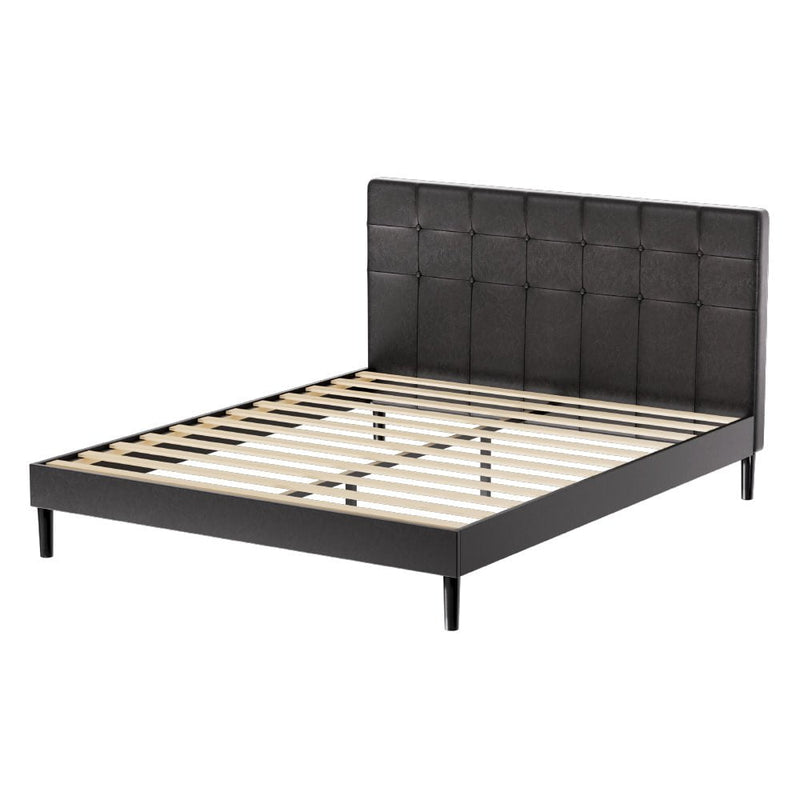 Artiss Bed Frame Queen Bed Base w LED Lights Charge Ports Black Leather RAVI Payday Deals