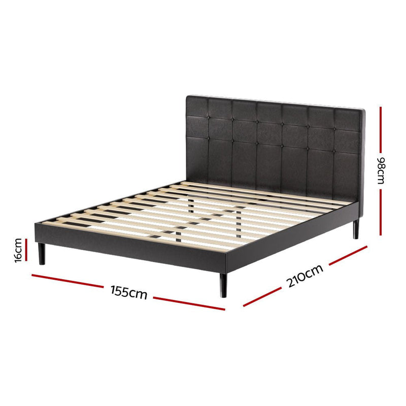 Artiss Bed Frame Queen Bed Base w LED Lights Charge Ports Black Leather RAVI Payday Deals