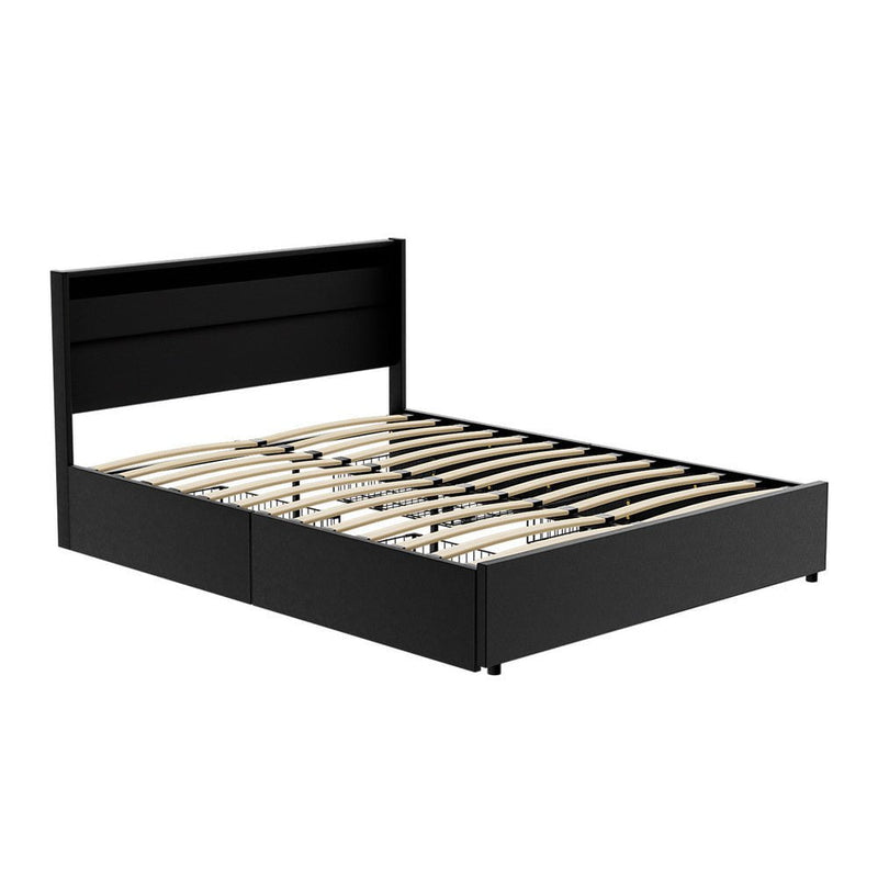 Artiss Bed Frame Queen Size LED with 4 Drawers Black DUNN Payday Deals