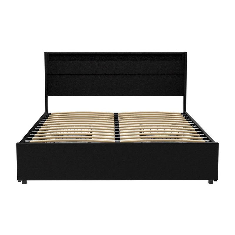 Artiss Bed Frame Queen Size LED with 4 Drawers Black DUNN Payday Deals