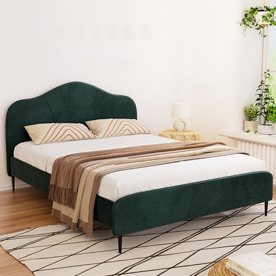 Artiss Bed Frame Queen Size Velvet Dark Green OLAN Payday Deals
