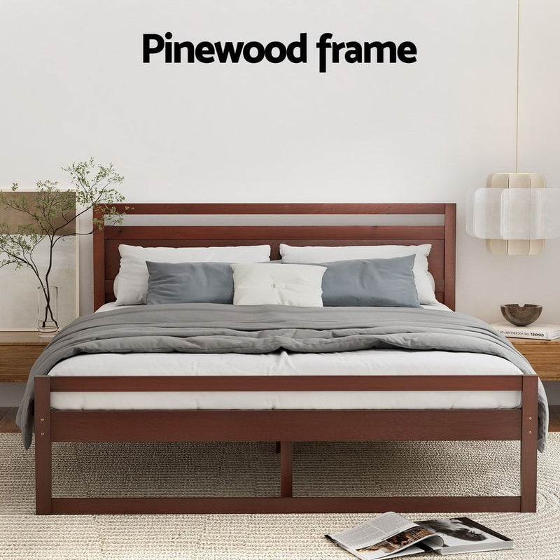 Artiss Bed Frame Queen Size Wooden Walnut WITTON Payday Deals