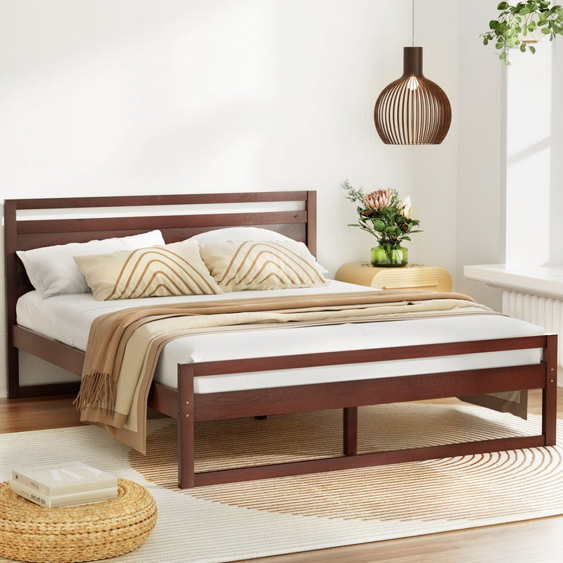 Artiss Bed Frame Queen Size Wooden Walnut WITTON Payday Deals
