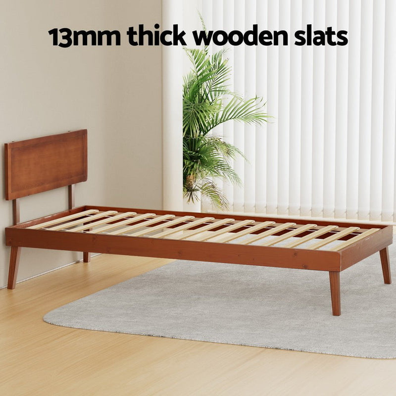 Artiss Bed Frame Single Size Wooden Bed Base Walnut SPLAY Payday Deals