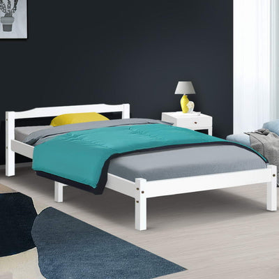 Artiss Bed Frame Single Size Wooden Mattress Base Timber Platform White Payday Deals