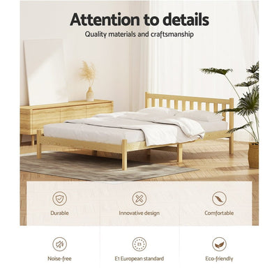 Artiss Bed Frame Wooden Double Size Bed Base Pine Timber Mattress Foundation Oak Payday Deals