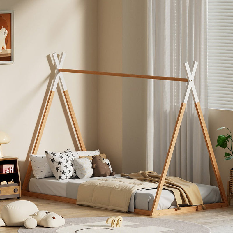 Artiss Bed Frame Wooden Kids House Single Frame Oak ENID Payday Deals