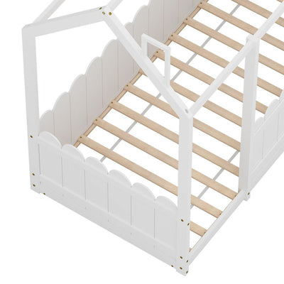 Artiss Bed Frame Wooden Kids House Single Frame White KORI Payday Deals