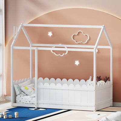 Artiss Bed Frame Wooden Kids House Single Frame White KORI Payday Deals
