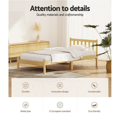 Artiss Bed Frame Wooden Single Size SOFIE Pine Timber Mattress Base OAK Payday Deals