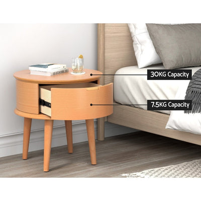Artiss Bedside Table Curved Drawers Side End Table Nightstand Legs Bedroom Oak Payday Deals