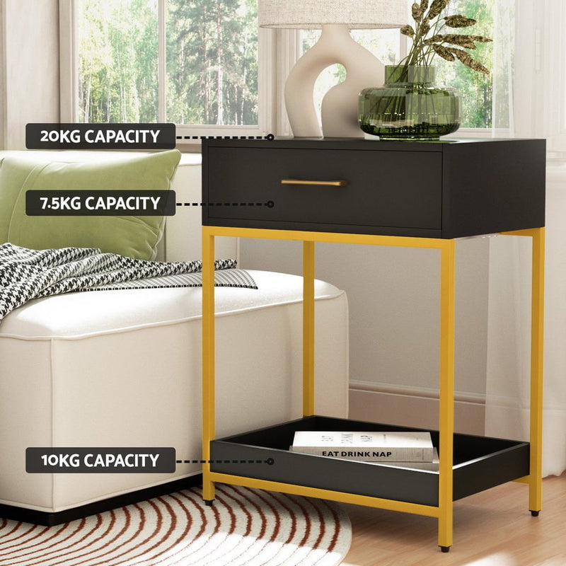 Artiss Bedside Table Drawers Side Table Shelf Bedroom Furniture Nightstand Black Payday Deals