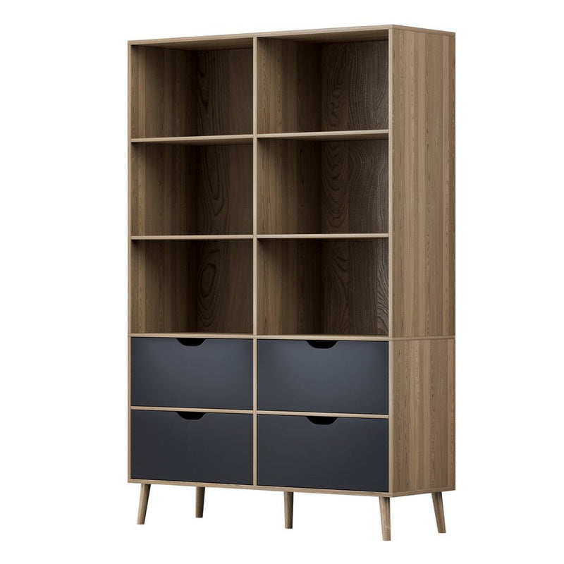 Artiss Bookshelf with 4 Drawers - MITZI Oak and Blue Payday Deals