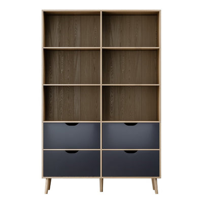 Artiss Bookshelf with 4 Drawers - MITZI Oak and Blue Payday Deals