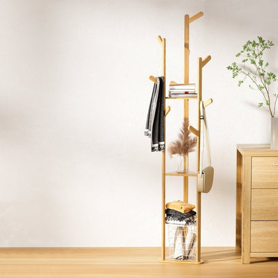 Artiss Clothes Rack Coat Stand 165cm 9 Hooks Tree Shelf Bamboo Payday Deals