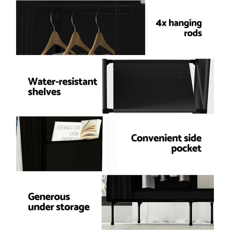 Artiss Clothes Wardrobe Closet Storage Large Portable Organiser with Shelf Black Payday Deals