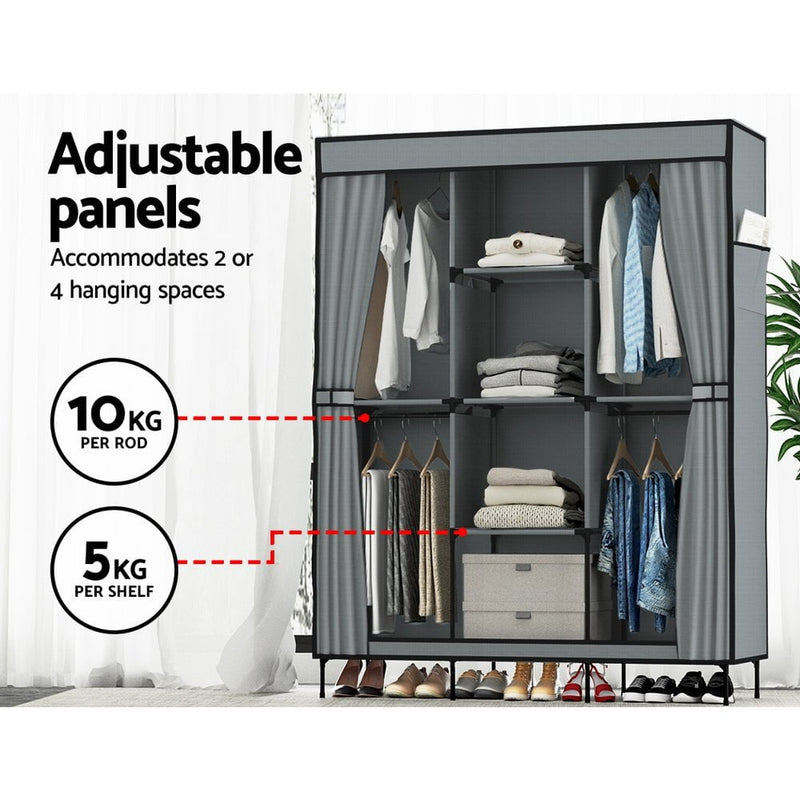 Artiss Clothes Wardrobe Closet Storage Large Portable Organiser with Shelf Grey Payday Deals